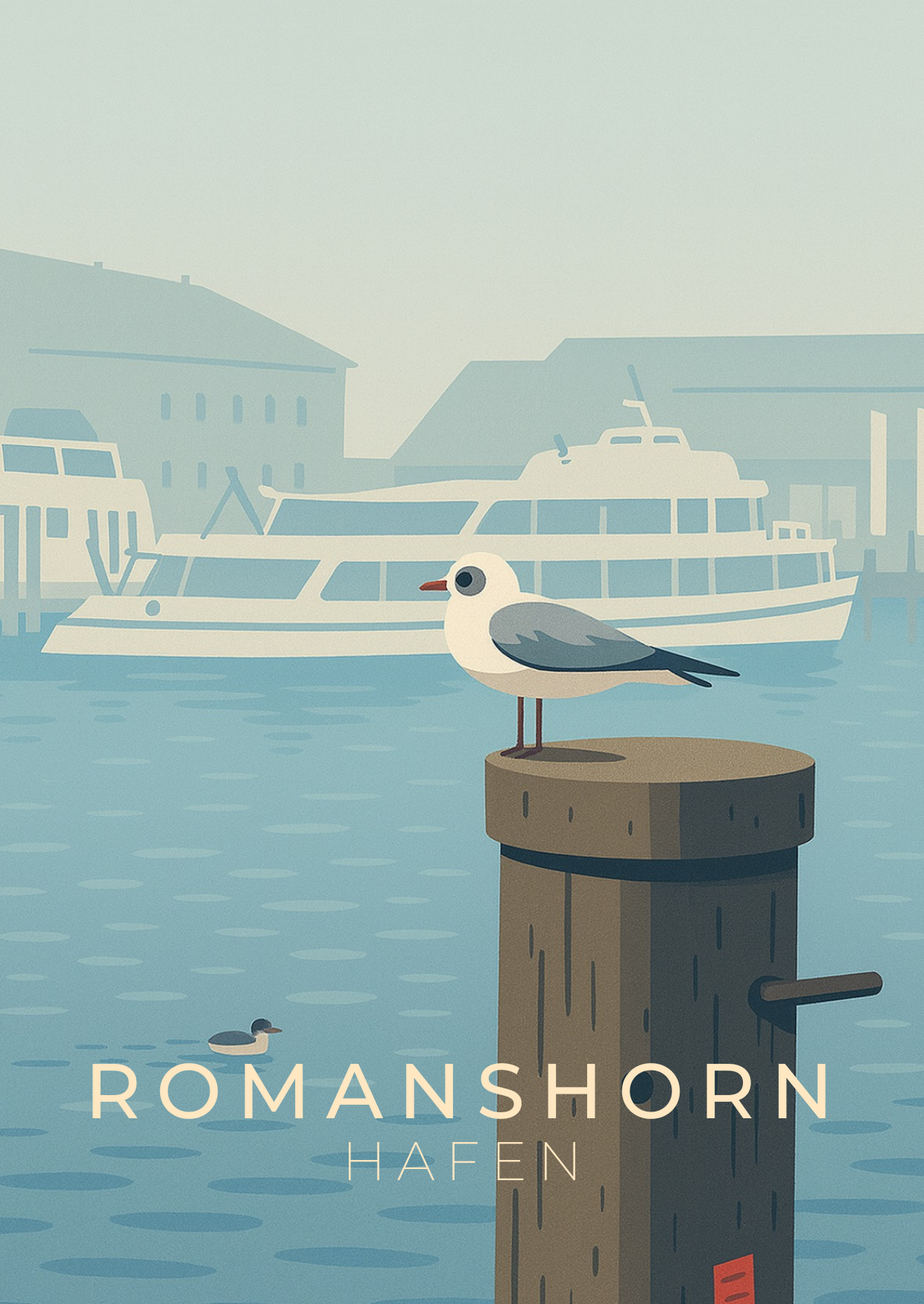 Minimalistische Bodensee Postkarte aus Romanshorn – ruhiges Motiv, hochwertiges Design mit viel Weissraum