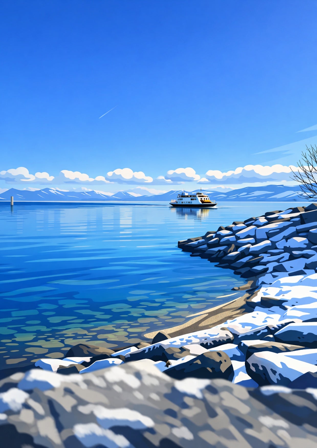 Postkarte Bodensee Romanshorn – minimalistische Illustration Vorderseite